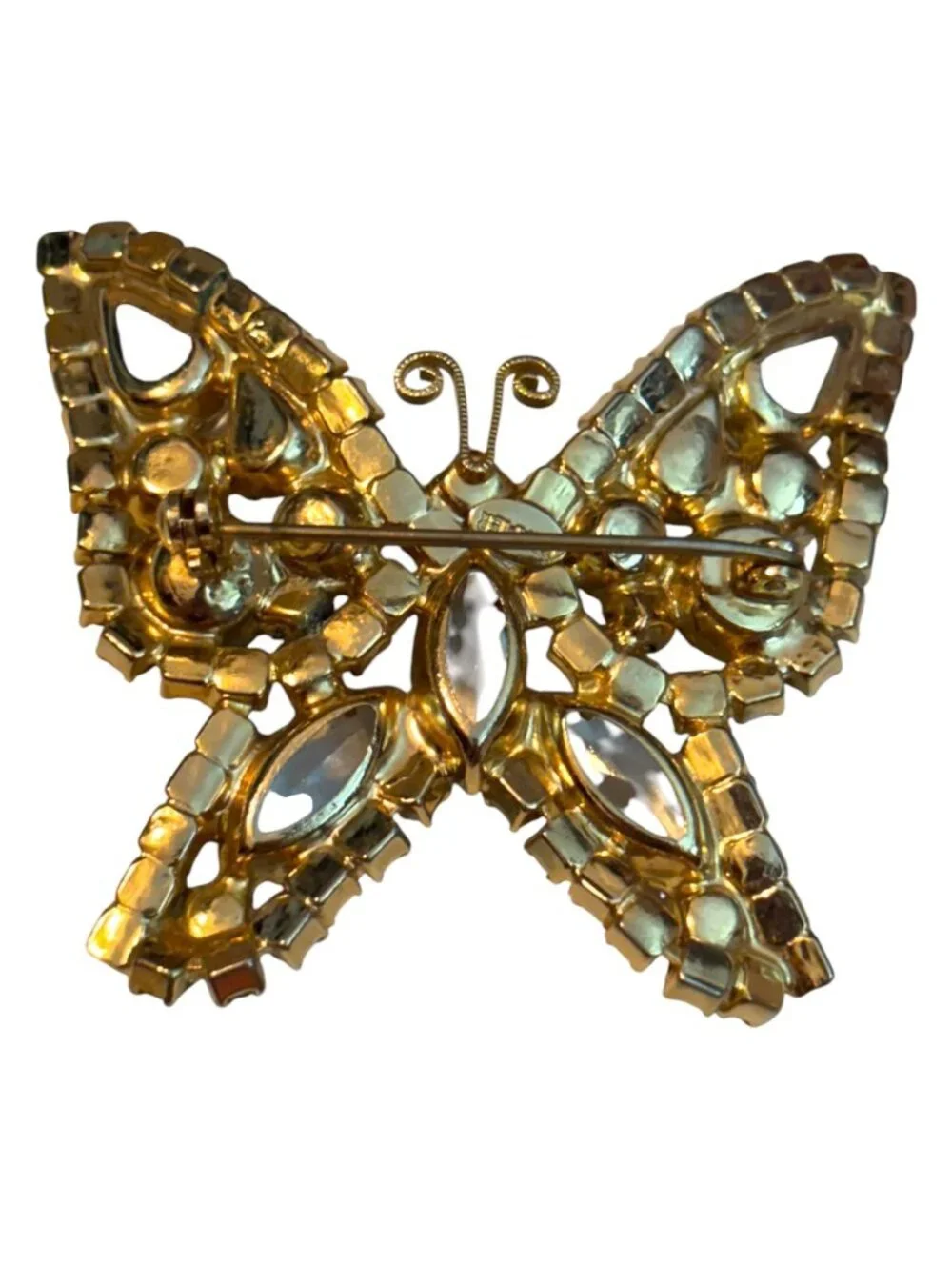 Vintage Kramer Rhinestone Butterfly Brooch Gold-Tone Crystal Pin Jewelry Collect